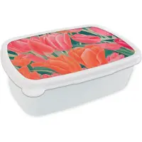 MuchoWow Broodtrommel Wit - Lunchbox - Brooddoos - Tulpen - Bloemen - Roze - Rood - Kunst - 18x12x6 cm - Volwassenen