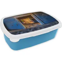 MuchoWow Broodtrommel Blauw - Lunchbox - Brooddoos - Zand - Blauw - Deur - Architectuur - 18x12x6 cm - Kinderen - Jongen