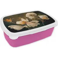 MuchoWow Broodtrommel Roze - Lunchbox - Brooddoos - Bloemen - Planten - Natuur - Kleuren - Illustratie - 18x12x6 cm - Kinderen - Meisje