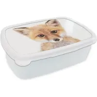 MuchoWow Broodtrommel Wit - Lunchbox - Brooddoos - Vos - Dieren - Oranje - Natuur - 18x12x6 cm - Volwassenen