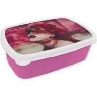 MuchoWow Broodtrommel Roze - Lunchbox - Brooddoos - Kasteel - Rood - Vrouw - Portret - 18x12x6 cm - Kinderen - Meisje