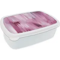 MuchoWow Broodtrommel Wit - Lunchbox - Brooddoos - Kleuren - Verf - Schilderij - Roze - 18x12x6 cm - Volwassenen