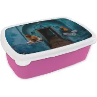 MuchoWow Broodtrommel Roze - Lunchbox - Brooddoos - Deur - Man - Blauw - Architectuur - 18x12x6 cm - Kinderen - Meisje