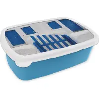 MuchoWow Broodtrommel Blauw - Lunchbox - Brooddoos - Huis - Architectuur - Blauw - Wit - 18x12x6 cm - Kinderen - Jongen