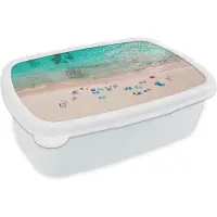 MuchoWow Broodtrommel Wit - Lunchbox - Brooddoos - Zee - Strand - Zomer - Parasols - Blauw - 18x12x6 cm - Volwassenen