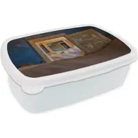 MuchoWow Broodtrommel Wit - Lunchbox - Brooddoos - Blauw - Deur - Zand - Woestijn - 18x12x6 cm - Volwassenen