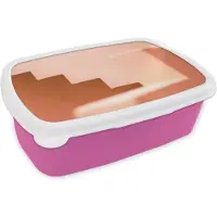 MuchoWow Broodtrommel Roze - Lunchbox - Brooddoos - Architectuur - Trappen - Pastel - Roze - 18x12x6 cm - Kinderen - Meisje