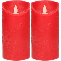 Anna's Collection 2x LED kaarsen/stompkaarsen rood met dansvlam 15 cm - LED kaarsen