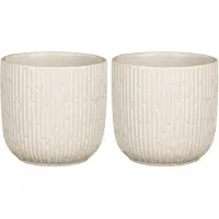 Mica Decorations 2x Stuks Plantenpot/bloempot keramiek mat wit stripes patroon - D14/H13 cm - Plantenpotten