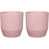 Bela Arte Set van 2x plantenpot/bloempot keramiek mat lichtroze - D12/H11 cm - Plantenpotten