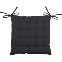Stof Textile stoelkussen BEA - antraciet - 40 x 40 x 4 cm - touwtjes sluiting - binnen/buiten - zitkussens plat