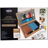 Zieler Houten Tekendoos - Tekenset - Tekenkoffer voor Volwassenen - Aquarelpotloden, Schetspotloden & Kleurpotloden