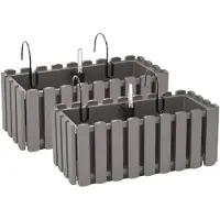 Prosperplast 2x stuks fence-look ophang plantenbakken/bloembakken kunststof 38 x 18 x 16 cm steengrijs - Plantenpotten