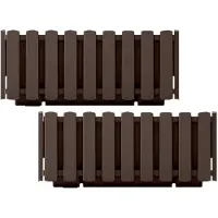 Prosperplast 2x stuks fence-look plantenbakken/bloembakken kunststof 38 x 18 x 16 cm houtbruin - Plantenpotten
