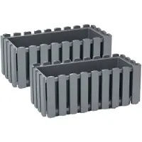 Prosperplast 2x stuks fence-look plantenbakken/bloembakken kunststof 38 x 18 x 16 cm steengrijs - Plantenpotten