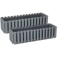 Prosperplast 2x stuks fence-look plantenbakken/bloembakken kunststof 58 x 18 x 16 cm steengrijs - Plantenpotten