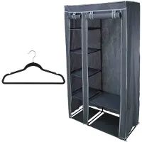 Bathroom Solutions Mobiele kledingkast/garderobekast incl 8x hangers - opvouwbaar - grijs - 174 cm - Campingkledingkasten