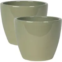 Ter Steege 2x stuks plantenpot/bloempot in een strakke Scandinavische look mosgroen Dia 16 cm en Hoogte 13 cm - Plantenpotten