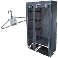 Bathroom Solutions Set van mobiele kledingkast met kledinghangers - opvouwbaar - grijs - Campingkledingkasten
