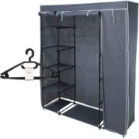 Bathroom Solutions Mobiele kledingkast incl 10x kledinghangers - opvouwbaar - grijs - 167 x 141 cm cm - Campingkledingkasten