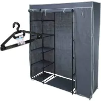 Bathroom Solutions Set van mobiele kledingkast met kledinghangers - opvouwbaar - grijs - Campingkledingkasten