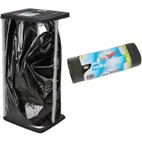 Bathroom Solutions Staande vuilniszakhouder prullenbak zwart 60L incl. 20x vuilniszakken - Prullenbakken