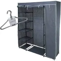 Bathroom Solutions Set van mobiele kledingkast met kledinghangers - opvouwbaar - grijs - Campingkledingkasten