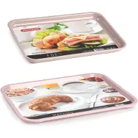 Forte Plastics Dienblad/serveerblad set 2x oudroze kunststof - 41 x 31 cm/29 x 20 cm - Dienbladen