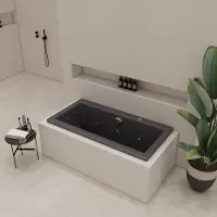 Xenz Society inbouw bubbelbad 170x75cm zwart mat pneumatisch 6+4+2 hydrojets chroom