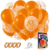 Fissaly 40 stuks Oranje Helium Ballonnen met Lint – Verjaardag Versiering Decoratie - Voetbal - Papieren Confetti – Latex - WK Voetbal