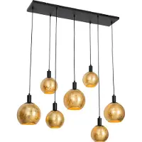 QAZQA Slimme hanglamp zwart met goud glas 7-lichts incl. 7 Wifi A60 - Bert