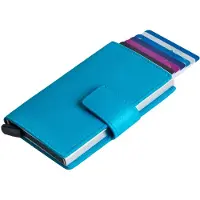 Figuretta Leren Cardprotector RFID Compact Creditcardhouder - Dames en Heren - Metallic Blauw