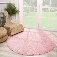 Muratap Loca shaggy rond vloerkleed licht roze hoogpolig- 200 cm rond
