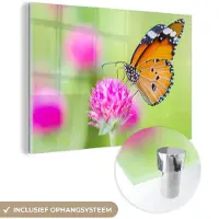 MuchoWow Glasschilderij 150x100 cm - Schilderij acrylglas - Insecten - Vlinders - Bloemen - Foto op glas - Schilderijen