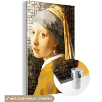 MuchoWow Glasschilderij 100x150 cm - Schilderij acrylglas - Meisje met de parel - Johannes Vermeer - Mozaïek - Foto op glas - Schilderijen