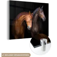 MuchoWow - Glasschilderij - Acrylglas - Paarden - Natuur - Zwart - Muurdecoratie - Schilderijen glas - 160x120 cm - Foto op glas - Wanddecoratie