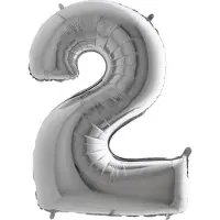 Grabo Balloons Folieballon - Cijfer 2 - zilver - - 66cm