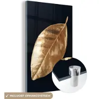 MuchoWow Glasschilderij 120x180 cm - Schilderij acrylglas - Bladeren - Black en gold - Luxe - Natuur - Planten - Foto op glas - Schilderijen