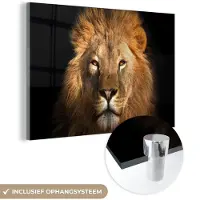 MuchoWow Glasschilderij - Acrylglas - Leeuw - Zwart - Dier - Muurdecoratie - Schilderij glas - 60x40 cm - Foto op glas