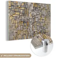 MuchoWow Glasschilderij 180x120 cm - Schilderij acrylglas - Mondriaan - Kunst - Oude meesters - Foto op glas - Schilderijen