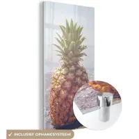 MuchoWow Glasschilderij 60x120 cm - Schilderij acrylglas - Ananas - Strand - Zomer - Zon - Foto op glas - Schilderijen