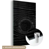 MuchoWow Glasschilderij 120x180 cm - Schilderij acrylglas - Hout - Zwart - Wit - Design - Structuren - Foto op glas - Schilderijen