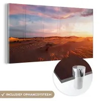 MuchoWow Glasschilderij 40x20 cm - Schilderij acrylglas - Zand - Landschap - Lucht - Woestijn - Foto op glas - Schilderijen