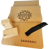 Samarali Duurzaam Yoga Starter Kit | Eco-Vriendelijke Yoga Set | Kurk Yogamat, Katoenen Draagriem, 2 Kurken Yoga Blokken