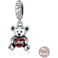Fler | 925 Sterling Zilver Bedels | Beer met Hart | Past op populaire bedel armbanden (standaard - 3mm) | armbandbedel | Bedel Bead | Valentijnsdag kado | Knuffelbeer charm