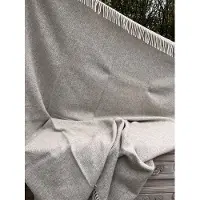 R&D Leder Wollen deken "Christie" - Beige - Plaid - gestreept - 100% nieuwe wol - zacht - warm - licht - cadeau tip - 130x210cm