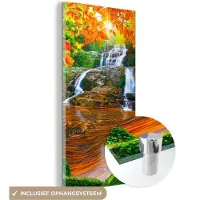 MuchoWow Glasschilderij - Glazen schilderij - Waterval - Herfst - Stenen - Mos - 40x80 cm - Acrylglas - Wanddecoratie - Schilderij natuur - Foto op glas - Schilderijen woonkamer