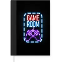 MuchoWow Notitieboek - Schrijfboek - Neon - Quotes - Game room - Controller - Zwart - Notitieboekje klein - A5 formaat - Schrijfblok