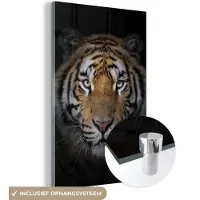 MuchoWow - Glasschilderij - Acrylglas - Tijger - Zwart - Dieren - Schilderij glas - Muurdecoratie - 100x150 cm - Foto op glas - Schilderijen woonkamer - Wanddecoratie