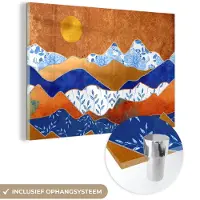 MuchoWow Glasschilderij 180x120 cm - Schilderij acrylglas - Delfts Blauw - Goud - Patronen - Foto op glas - Schilderijen